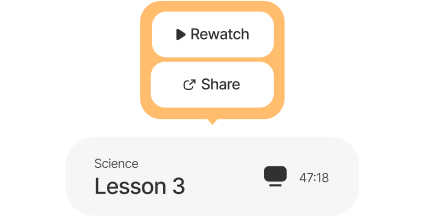A recorded Science Lesson 3 with Rewatch and Share options