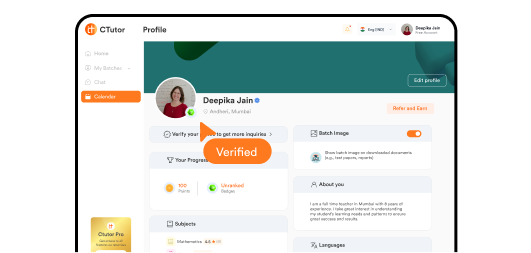 A verified tutor profile in the CTutor app