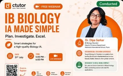 IB Biology IA Made Simple webinar poster with Dr. Dipa Sarkar